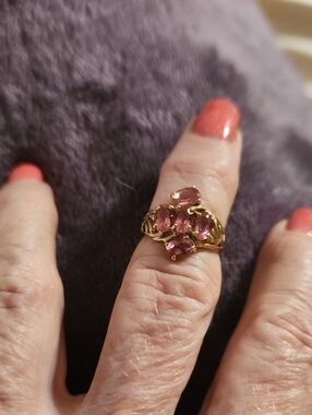 10ktGold Pink Tormaline Gemstone Cluster Ring - Women Jewelry